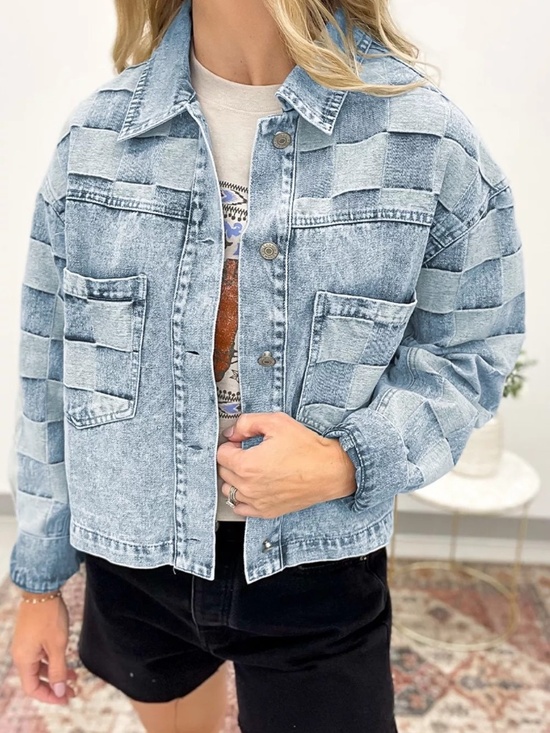 Jackets & Blazers - Basketweave Light Wash Denim Jacket